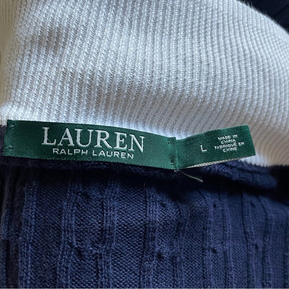 Ralph Lauren Crest Zip Up Sweater Cable Knit Navy Blue Preppy Acadamia Prep - Picture 9 of 9